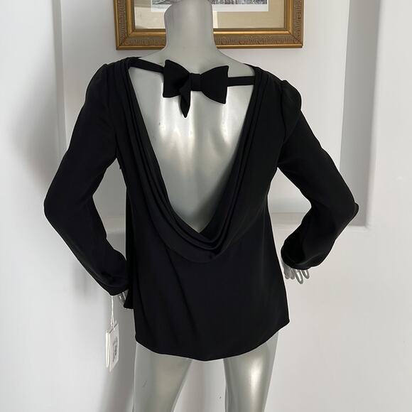 Valentino Black Long Sleeves Blouse Top  Size 10 Cowl And Bow back  Size 10 NWT - Picture 9 of 15